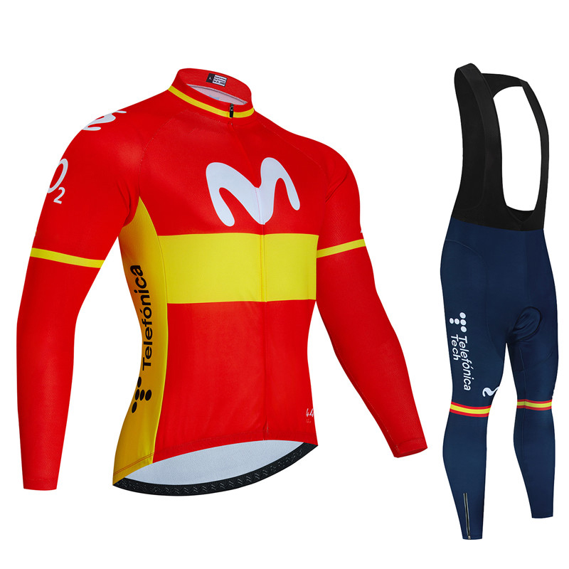 Cycling Gear Brands - メンズMovistar長袖サイクリングジャージ,サイクリングユニフォーム,サイクリングウェア,よだれかけパンツ,秋