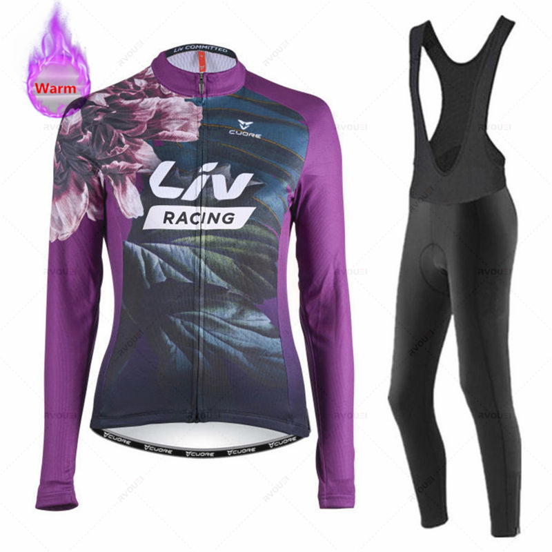Cycling Gear Jersey - リヴ女性冬 Bicicleta セット屋外サーマルフリースサイクリング服ロードバイクシャツ MTB ジャージ自転車制服 Roupa