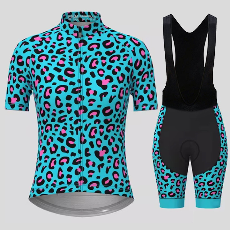 Cycling Gear Brands - メンズ通気性サイクリングスーツセット、ブルーヒョウ柄、速乾性、半袖、夏、新品、2022