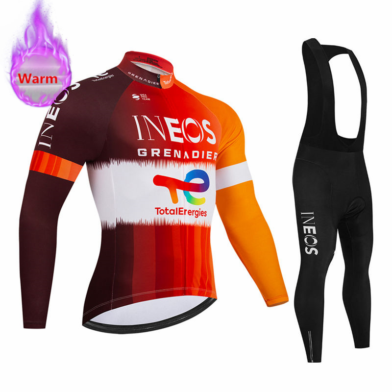 Cycling Bib Shorts - Ineos チーム冬用長袖サーマルフリースサイクリングジャージセットビブパンツ Ropa Ciclismo 自転車服 MTB
