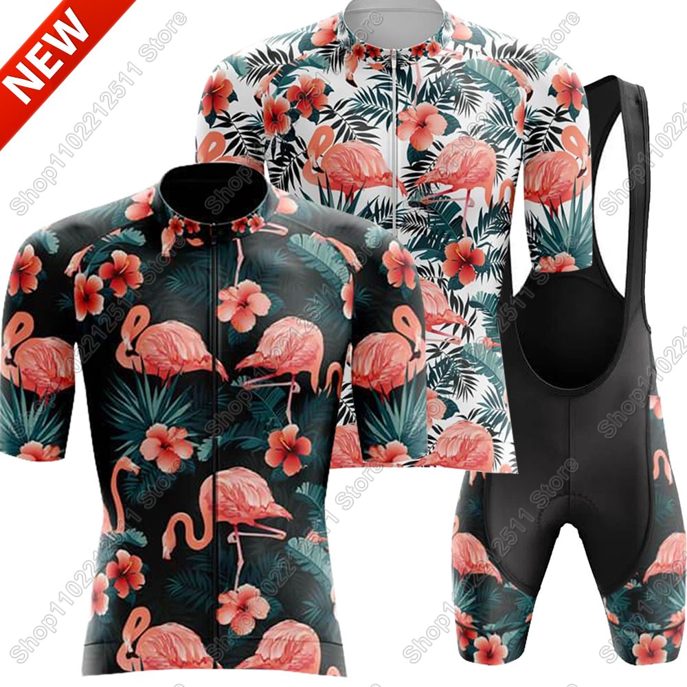 Cycling Bib Shorts - 2025 フラミンゴサイクリングジャージセット自転車服男性夏ロードバイクシャツスーツ自転車ビブショーツ MTB Ropa マイヨ